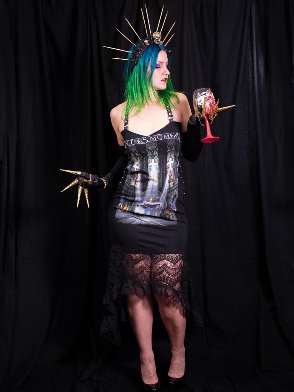 One of a kind custom IN THIS MOMENT size s/m metal high low lace dress